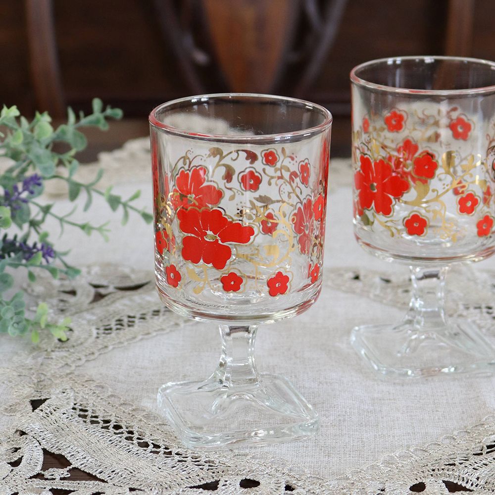 レトロな赤い花が素敵！ ビンテージグラス VC109-172031