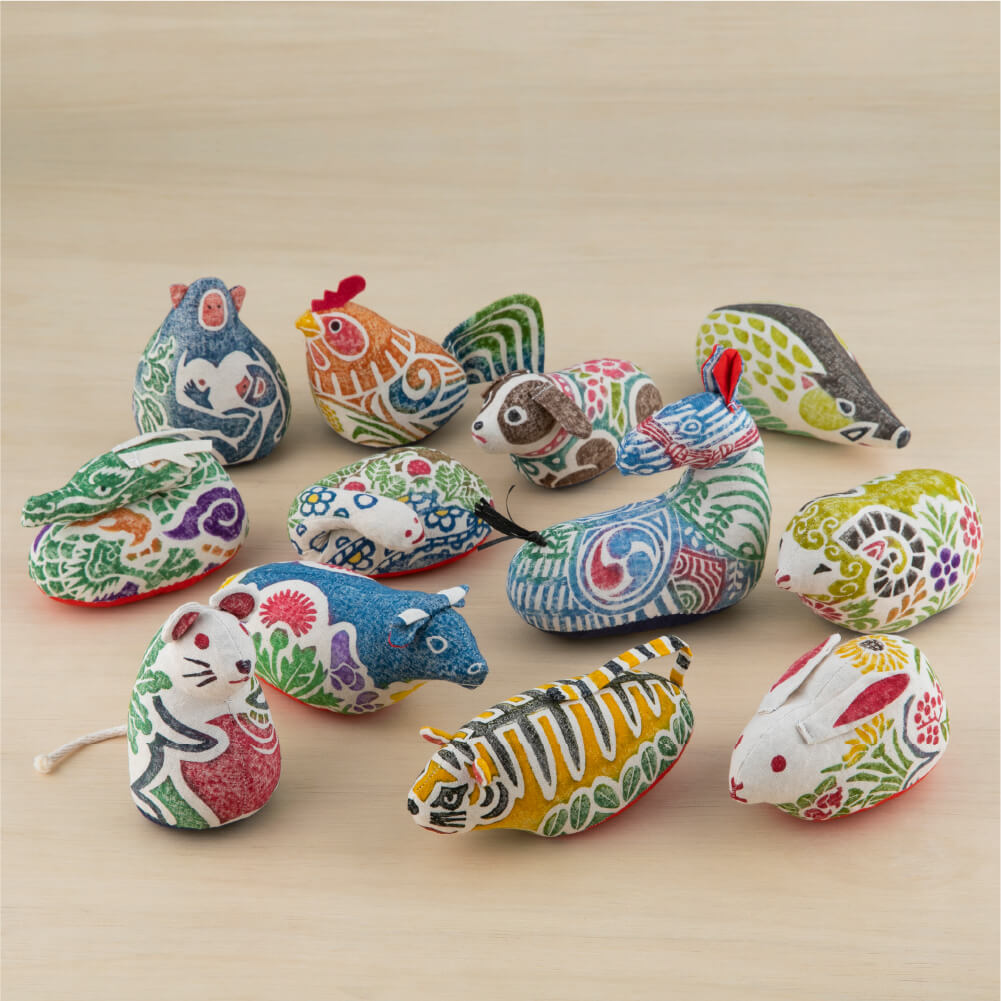 真工藝 木版手染ぬいぐるみ 干支シリーズ(大) 12種 ｜のレン神楽坂