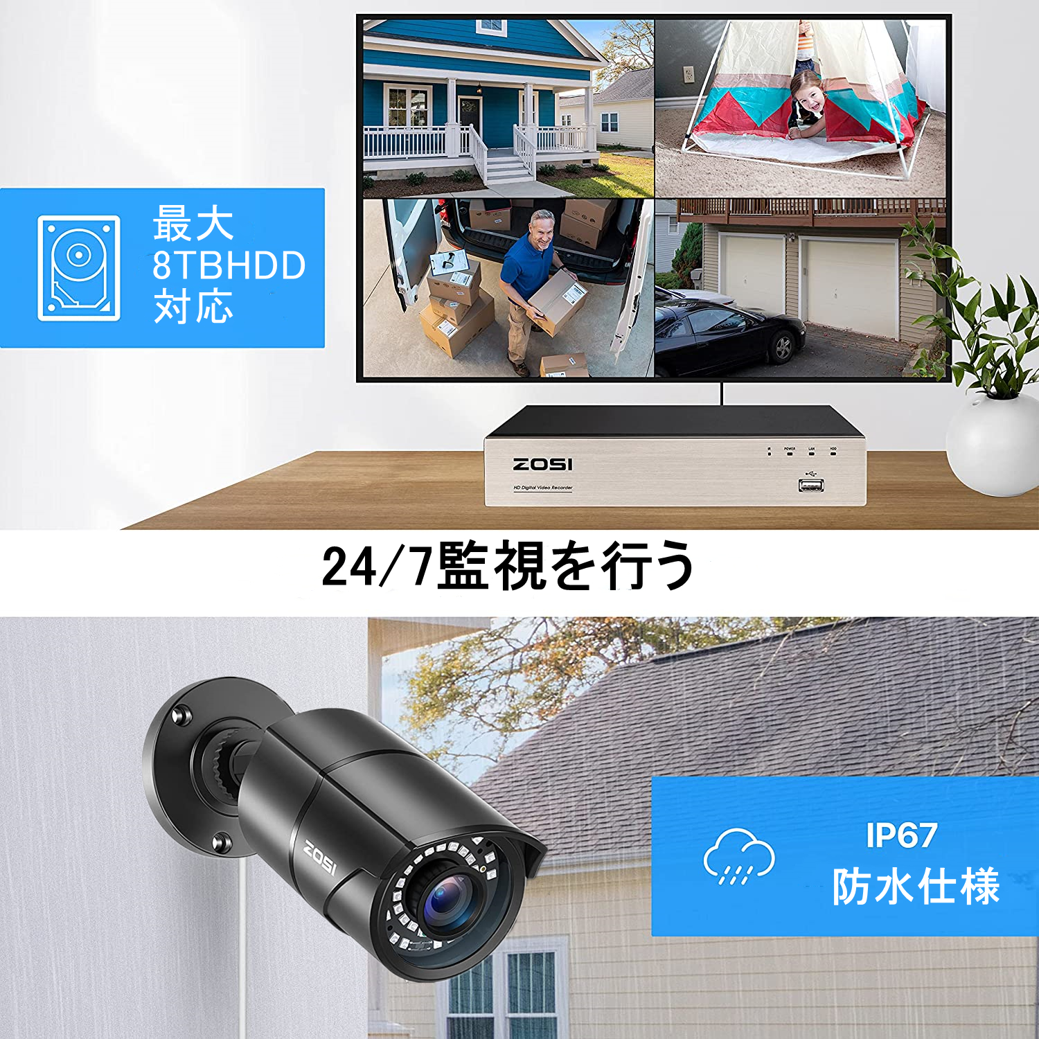 ZOSI 公式】アナログ ・防犯カメラ ・室内・ 防犯カメラレコーダー