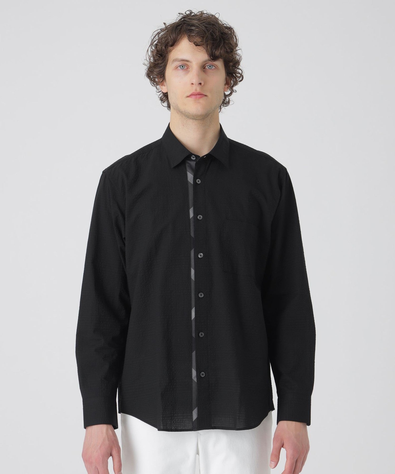 シャドーチェックニットドッキングシャツ（カジュアルシャツ）｜BLACK