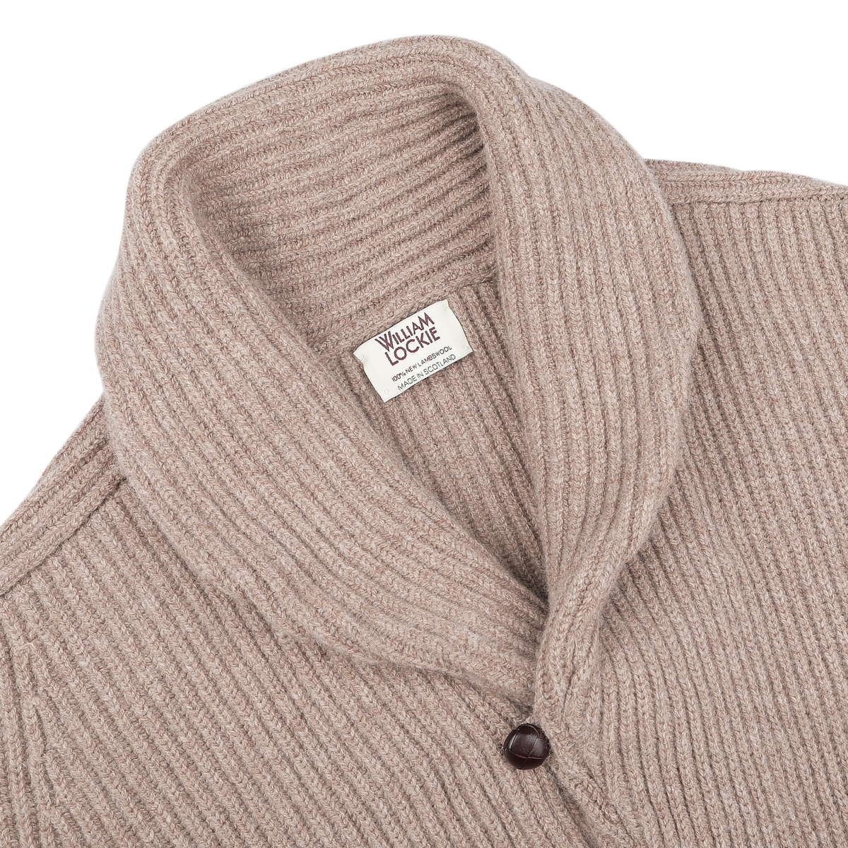 William Lockie | Colt Beige Lambswool Shawl Collar Cardigan | Fine