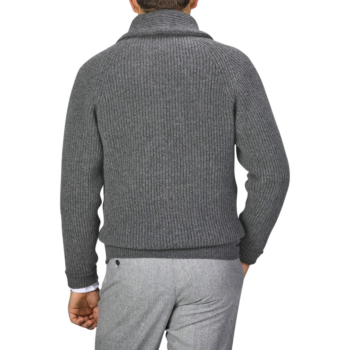 William Lockie | Cliff Grey Lambswool Shawl Collar Cardigan | Fine