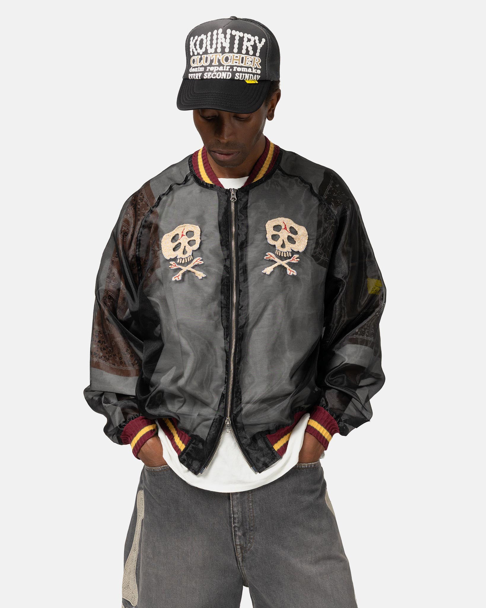 KAPITAL Sheer Pearl Souvenir JKT (RAIN SKULL) Black | HAVEN