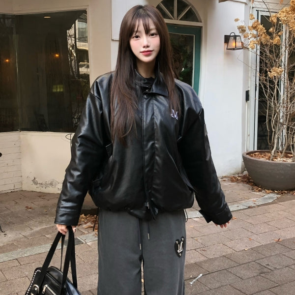 ルドレザーハイネックブルゾンジャケットUNISEX - MUCENT | 60