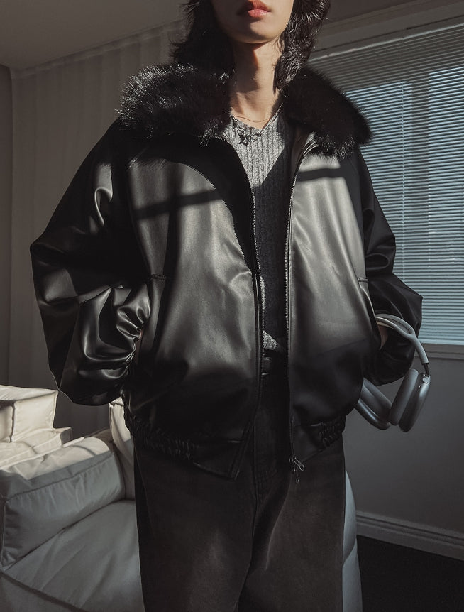 ゴート2Wayハイネックレザージャンパー - 2PLAN | 60% - アジア