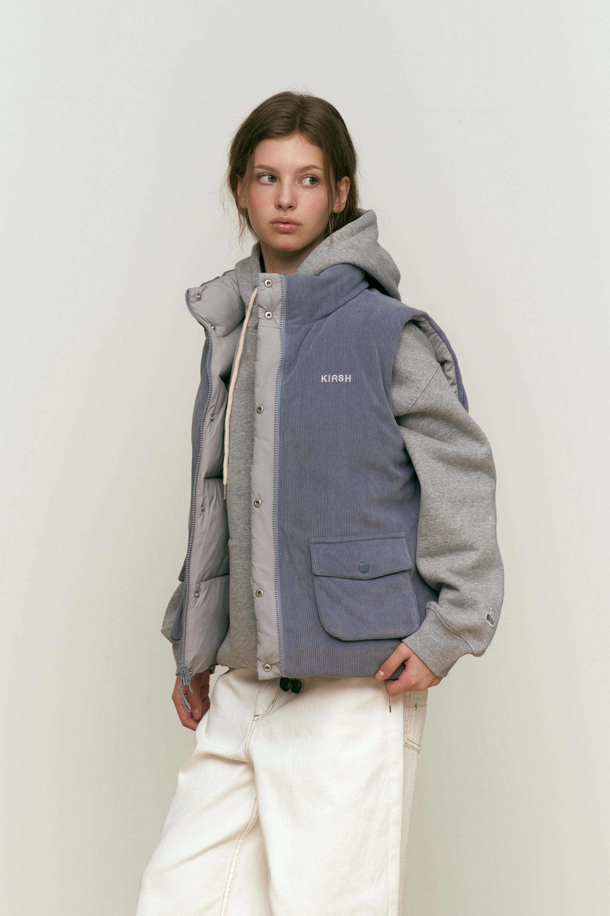 チェリーリバーシブルパディングベスト [BLUE]-ダウンジャケット