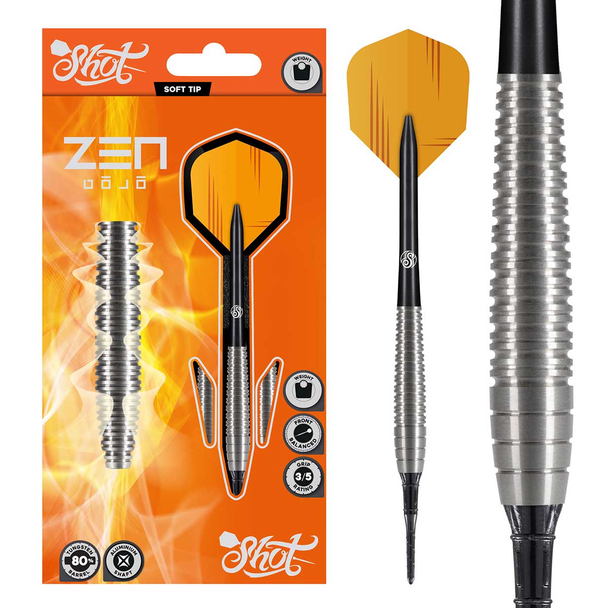 Zen Dojo Soft Tip Dart Set-80% Tungsten Barrels | Shot Darts
