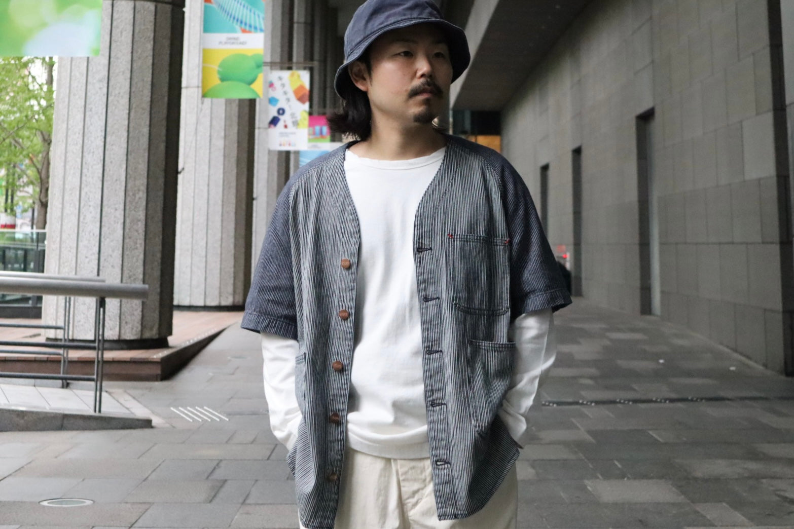 雰囲気が良いヒッコリーストライプ》HI UNISEX BASEBALL SHIRT