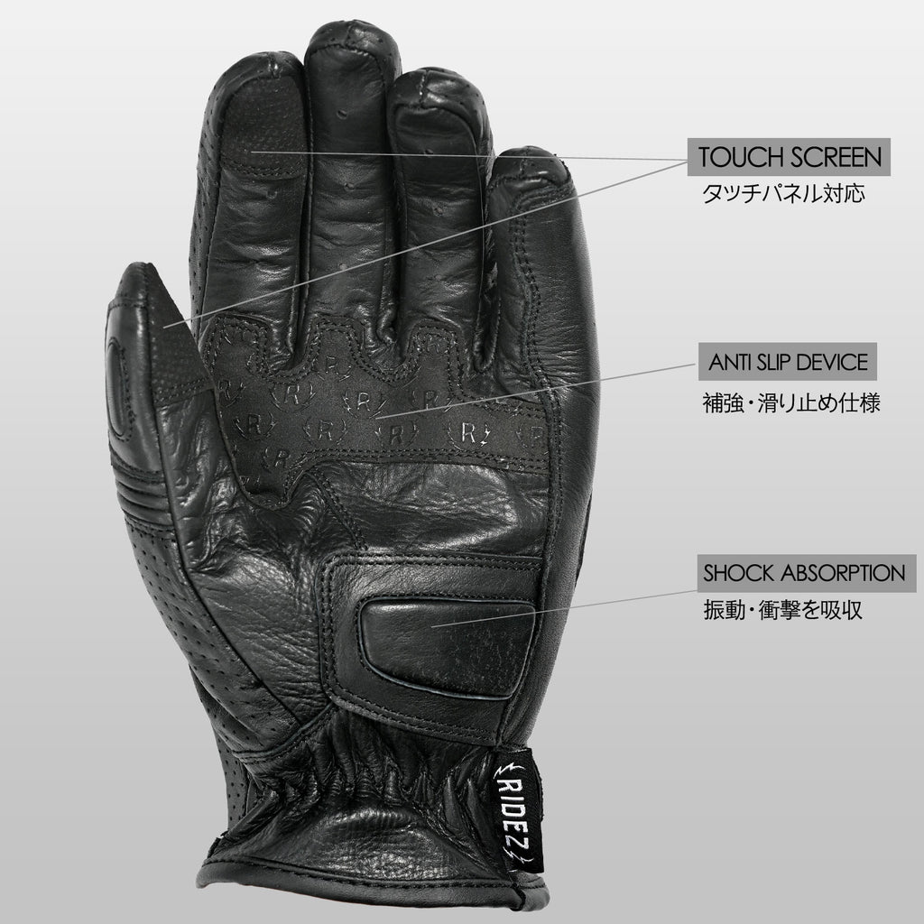 RIDEZ MOTO GLOVES DEFOE バイク用 レザーグローブ BLACK RLG2201
