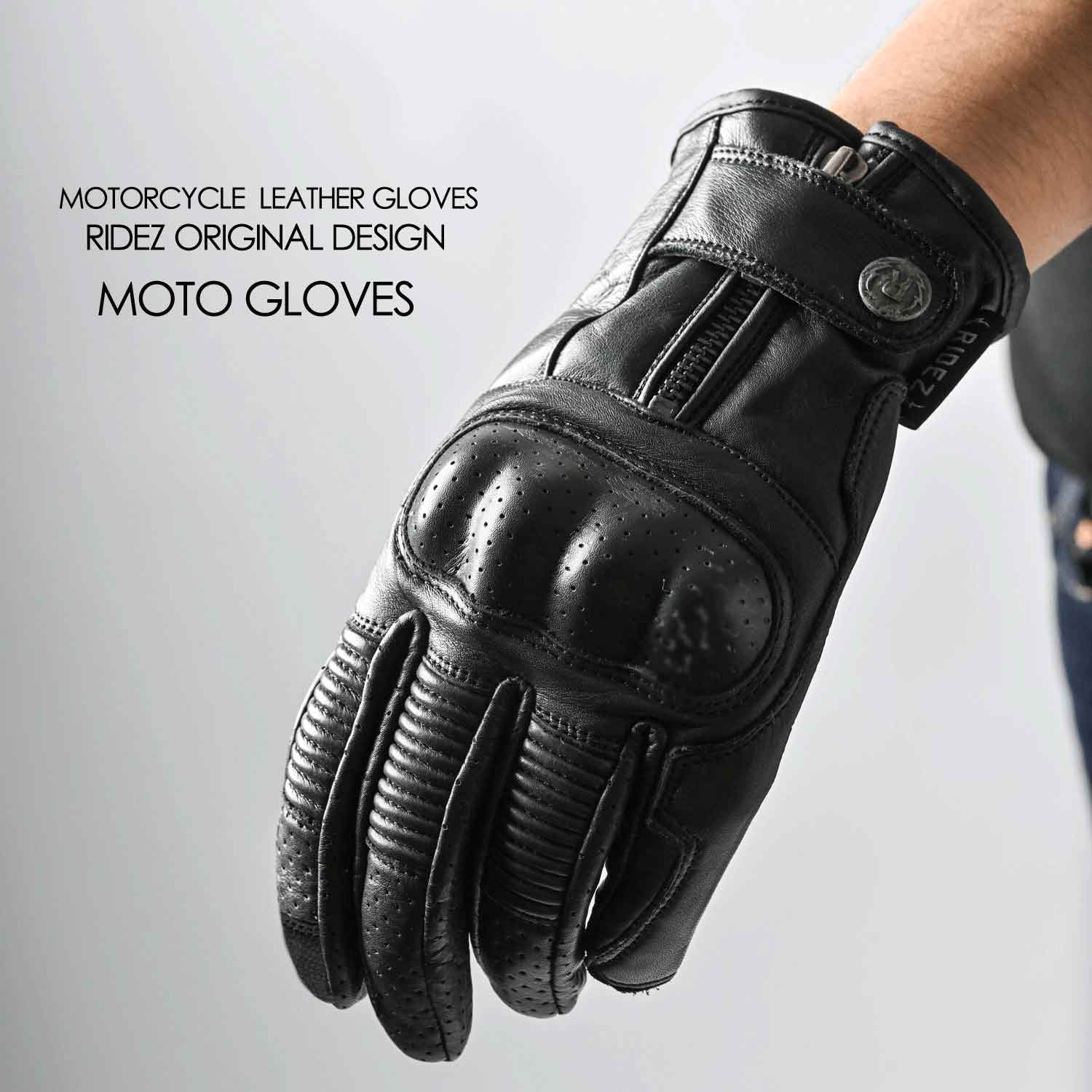 RIDEZ MOTO GLOVES DEFOE バイク用 レザーグローブ BLACK RLG2201