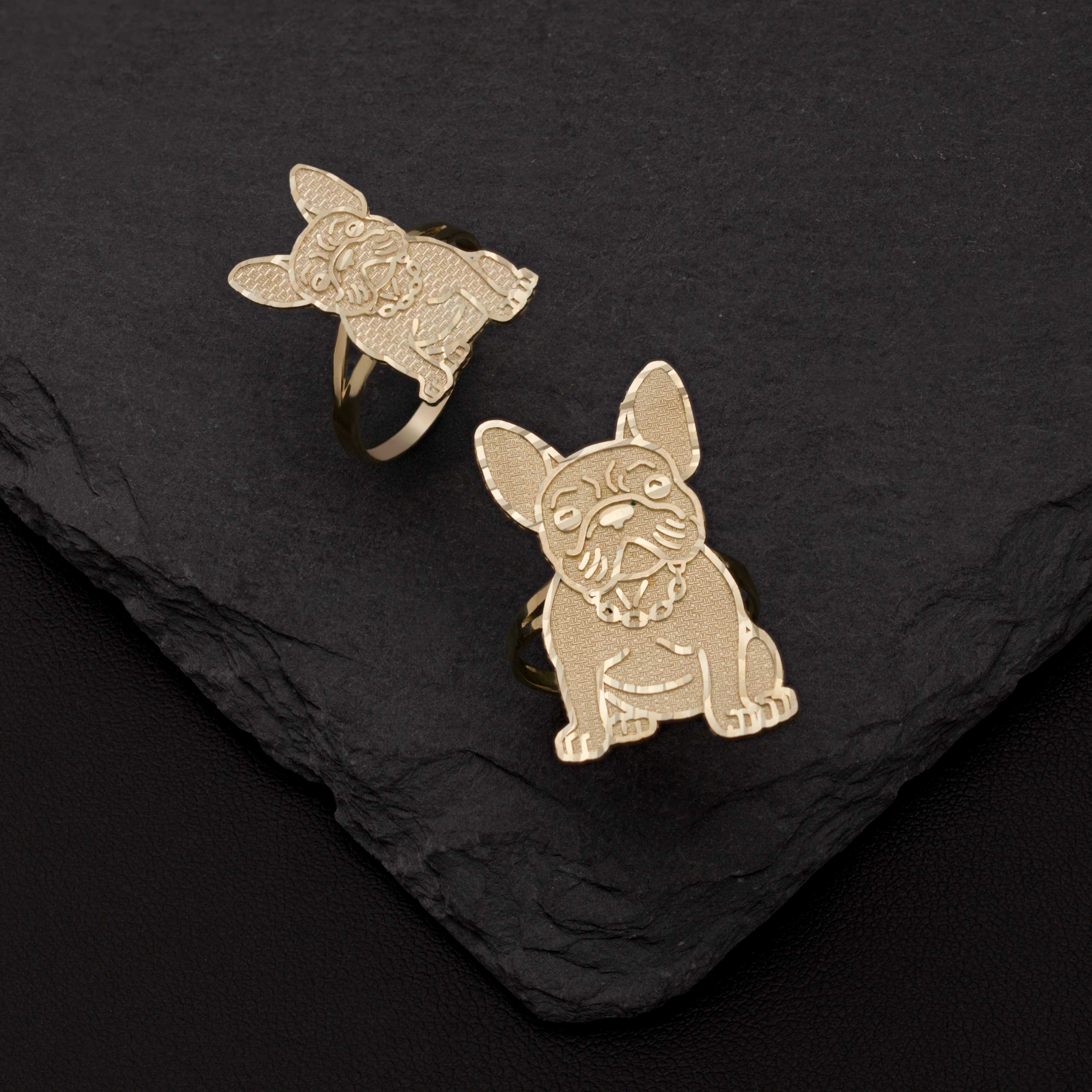 Diamond-Cut French Bulldog Pendant Solid 10K Yellow Gold