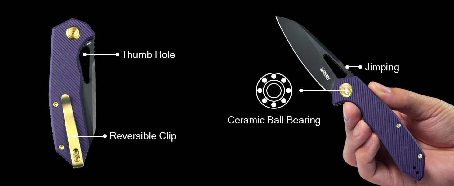 Kubey Vagrant Liner Lock Folding Knife Purple G10 Handle 3.1