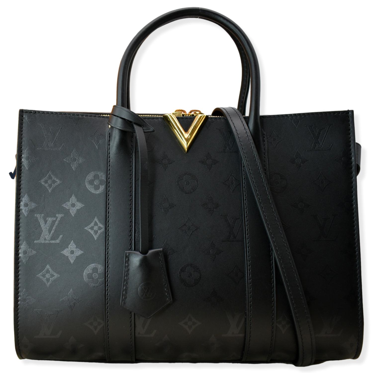 LOUIS VUITTON Very Tote MM Monogram Cuir Plume Shoulder Bag Noir Black