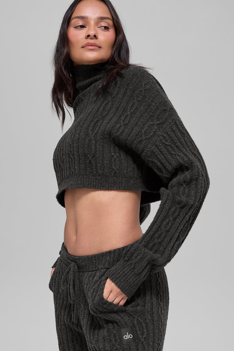 Cable Knit Cropped Winter Bliss Turtleneck Long Sleeve - Dark