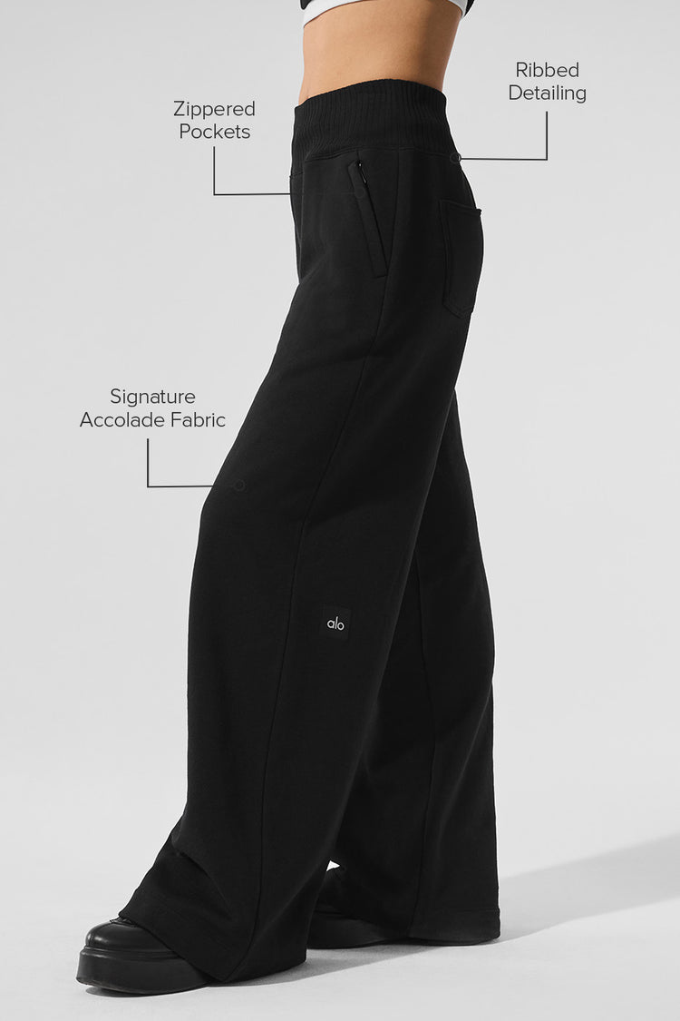 Serenity Wide Leg Sweatpant - Black | ALO