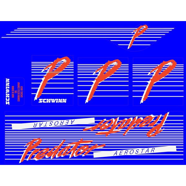 1985-86 Schwinn Predator AEROSTAR complete decal set - Porkchop BMX