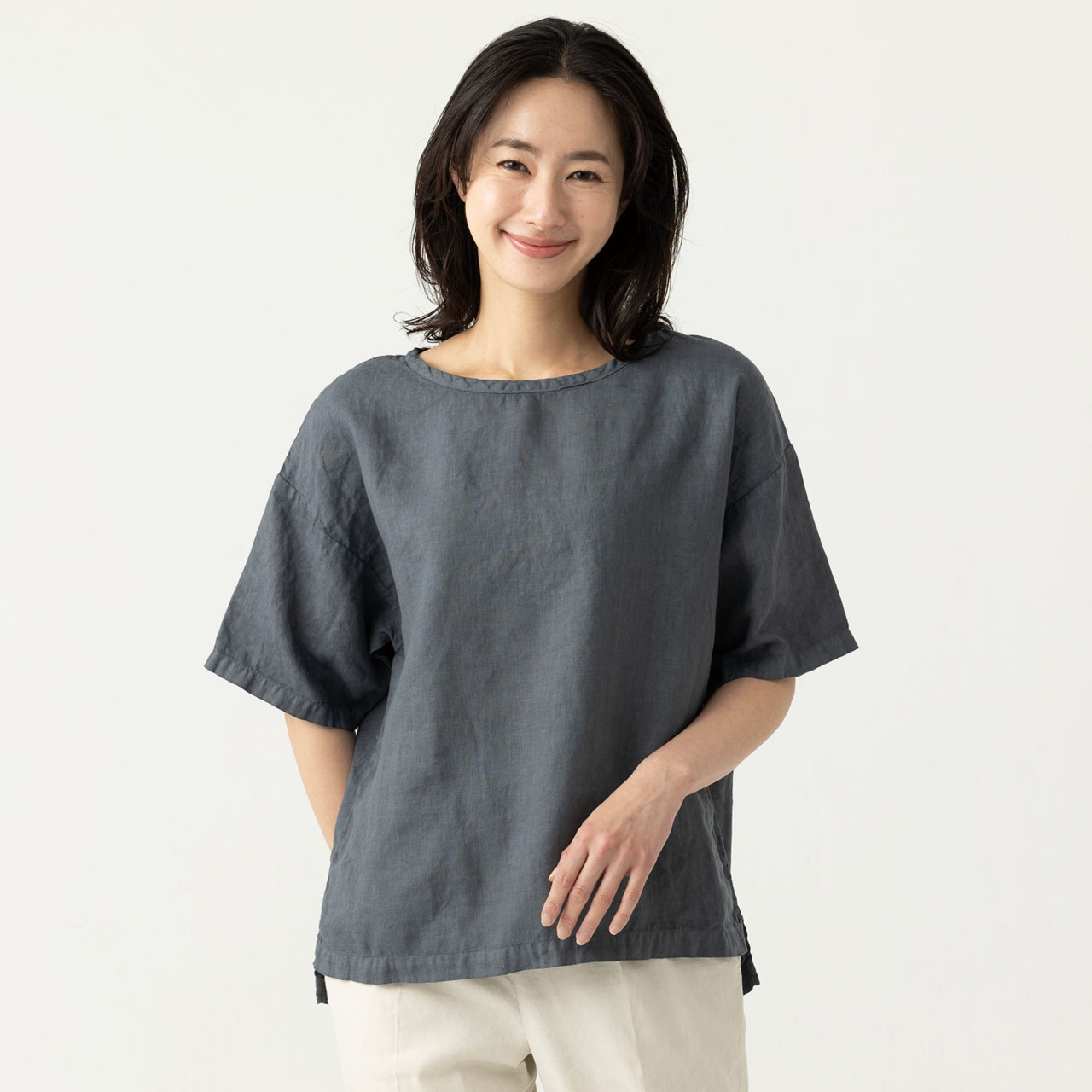 安心の国内縫製】リネン クルーネックプルオーバー【リネン100%】