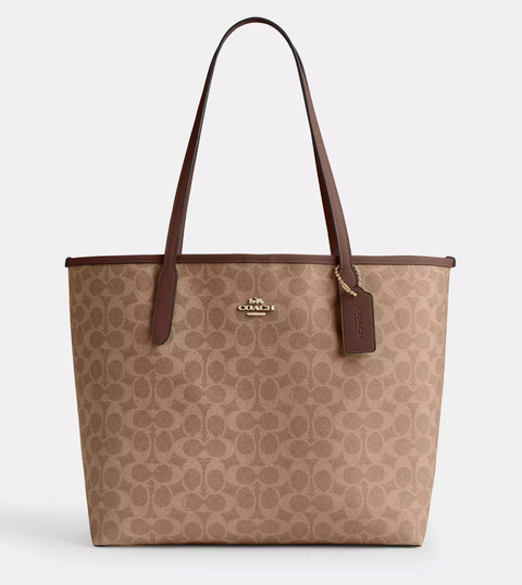 Ready Stock] Coach Large Corner Zip Wristlet In Signature Canvas