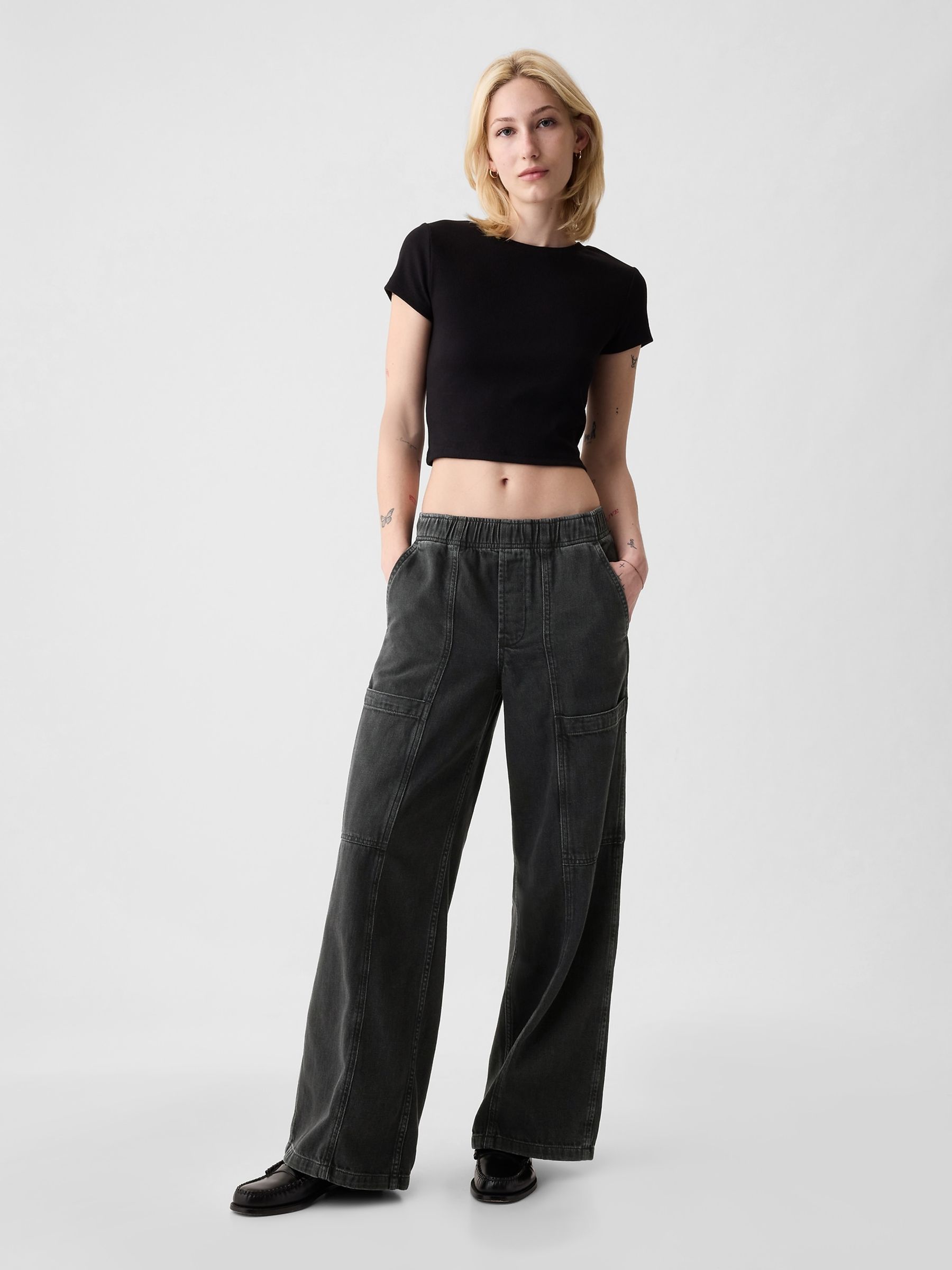 Black High Waisted Wide Leg Utility Easy Jeans | Gap