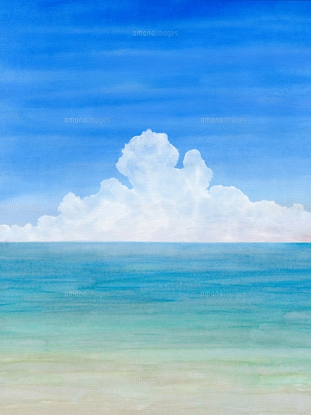 夏雲と海の水彩画のイラスト素材 [FYI07736828] | ストックフォトの