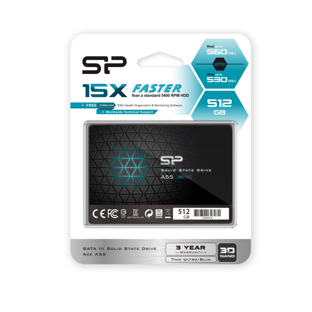 SILICON POWER SSD - Ace A55 - 512GB 2.5in - M.2 - SataIII - 3D