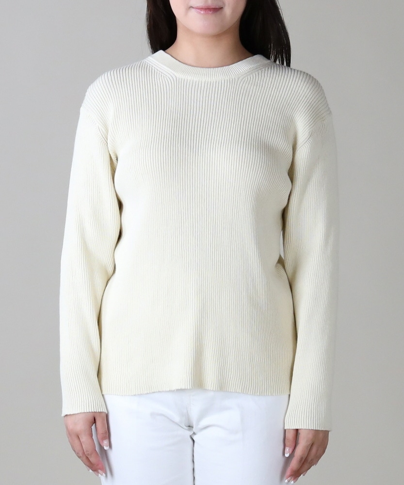 細身リブクルーネックセーター ウィメンズ(M ホワイト): トップス