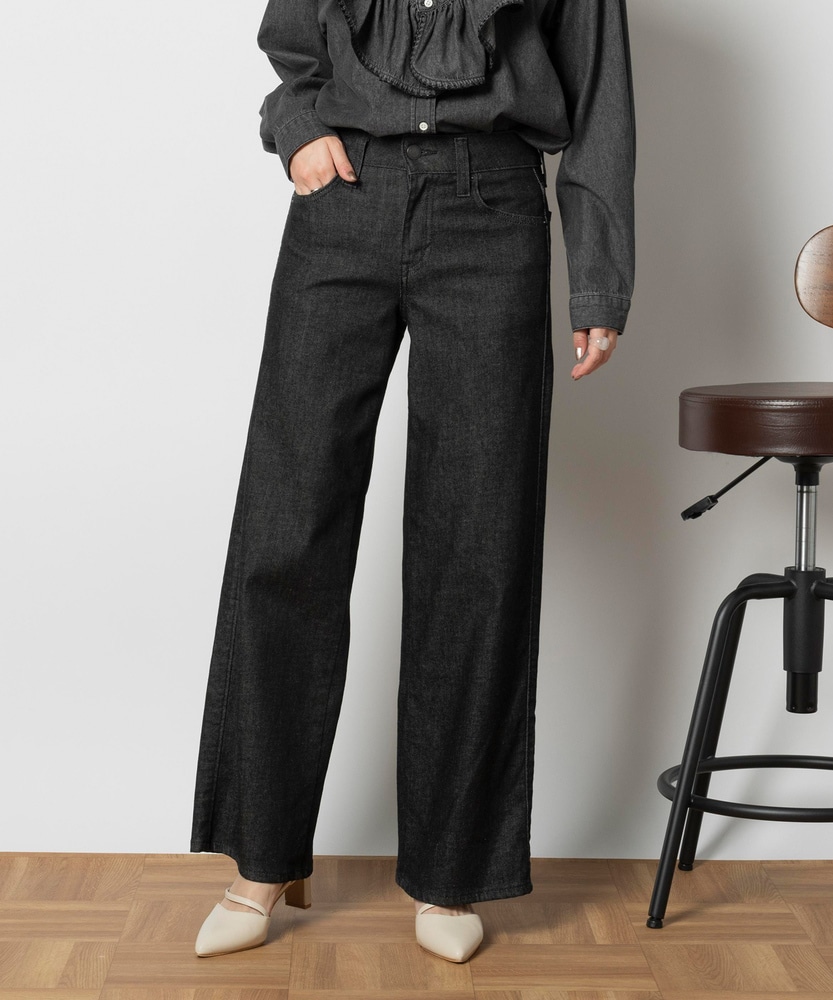 LISA」セミワイドパンツ【自宅で試着、返品送料無料】(25 ブラック