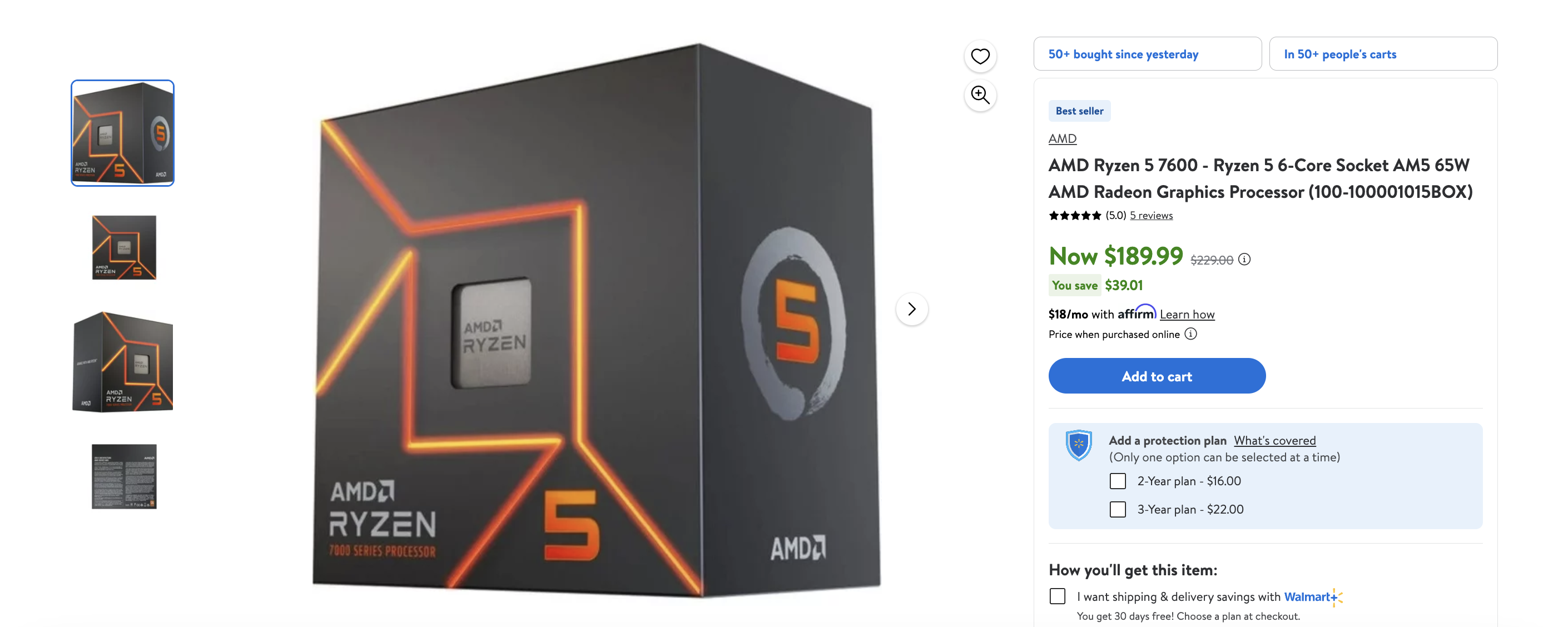 AMD Ryzen 5 7600 6-Core Desktop CPU Now Available For $189.99 US