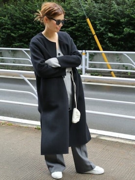 Deuxieme Classeのノーカラーコートを使った人気ファッション