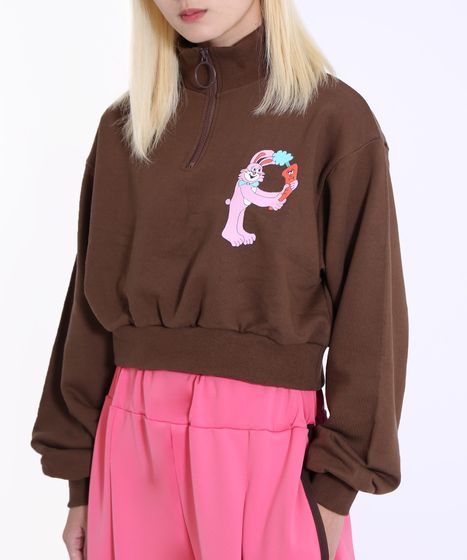 PプリントハーフZIPクロップドスウェット[商品：PN23AW-042-1
