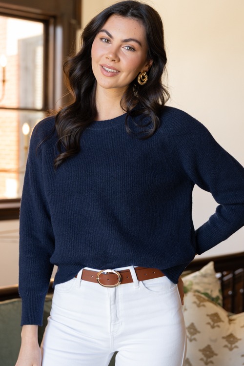 Rae Ribbed Crewneck, Navy - New Arrivals - The Blue Door Boutique