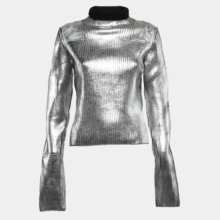 MM6 Maison Margiela Silver Printed Wool Blend Turtle Neck Sweater