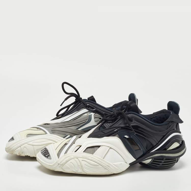 Balenciaga Black/White Rubber and Faux Leather Tyrex Sneakers Size