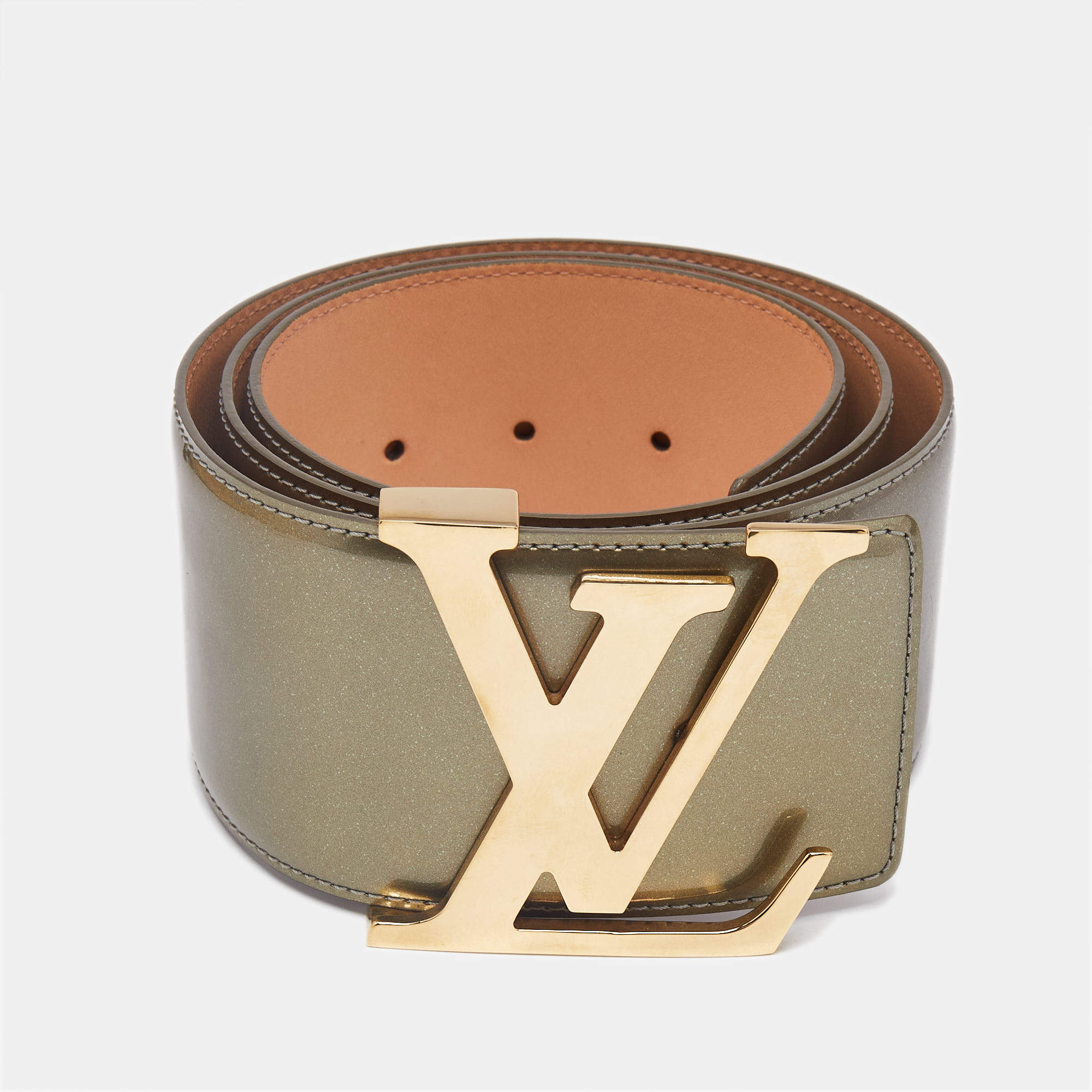 Louis Vuitton Olive Green Vernis Leather LV Initiales Wide Belt