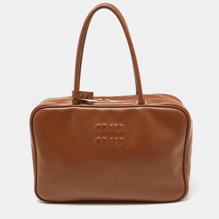 Miu Miu Brown Leather Zip Boston Bag Miu Miu | TLC