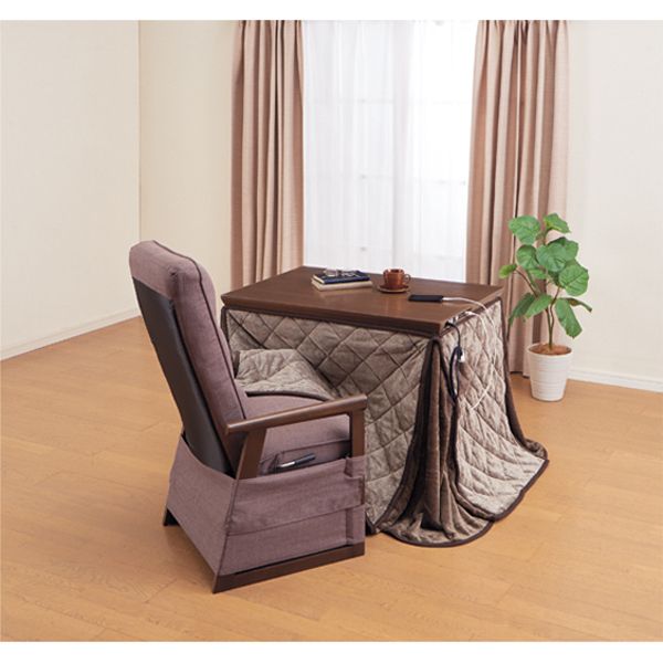 コンセント・USBポート付高脚こたつ3点セット(1人掛け用) ブラウン