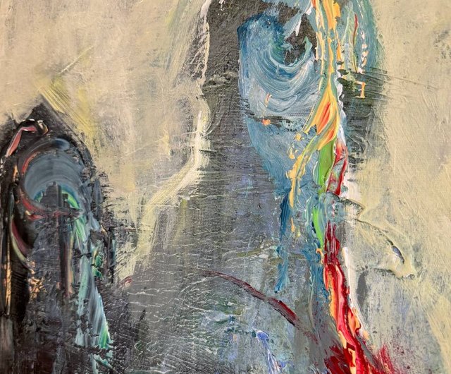 送料無料】スペイン 抽象的形状表現主義現代絵画、人間のような