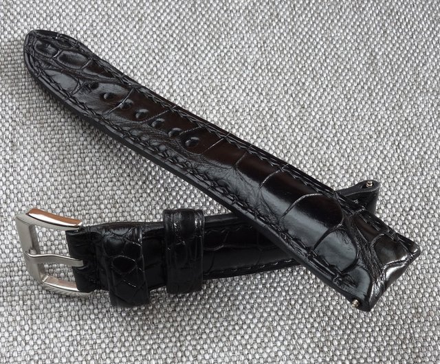 ベラルーシ ブラックアリゲーターレザーストラップ、本革クロコダイル