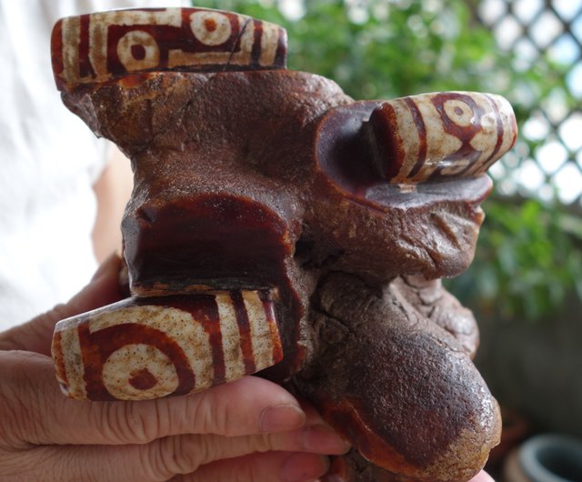 西藏老南紅瑪瑙天珠1346克原礦上4顆紅天珠老件藏傳文玩山奇藝術｜擺飾