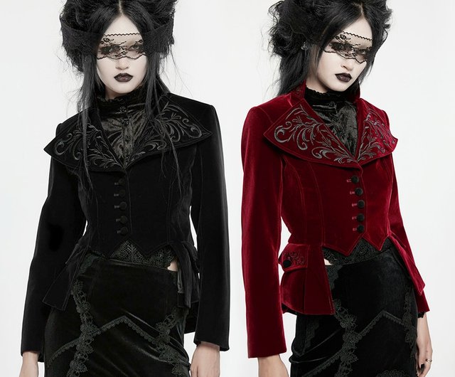 台湾 ゴシック宮廷魔術師精緻刺繍ジャケット - レッド / ブラック PUNK