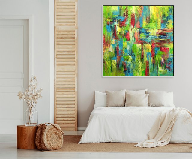 送料無料】スペイン 大きなカラフルな抽象キャンバスマルチカラー