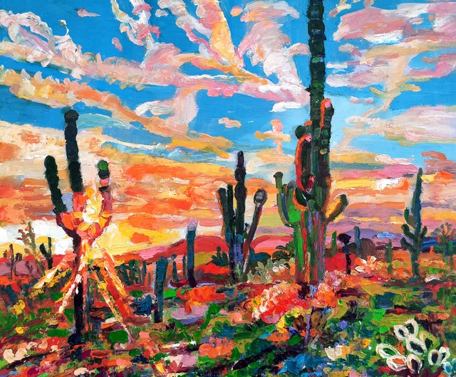 ロシア サボテンの絵画油畫原作オリジナルアート手工油畫インパスト