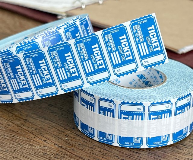 ラベラーシール バスチケット チケットデザイン 青 ビンテージ レトロ
