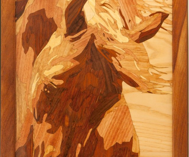 送料無料】ウクライナ ホワイトホースウッドモザイク写真額入り