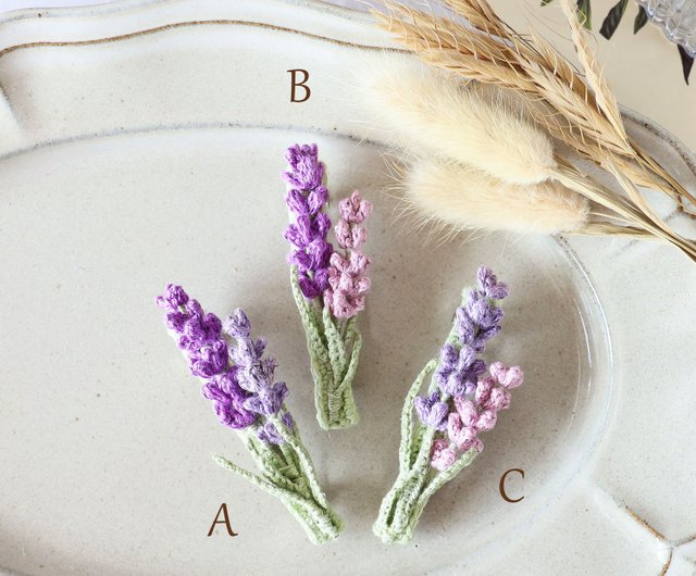 香港 ラベンダーヘアクリップ ワニクリップ 日本麻糸 細工かぎ針編み