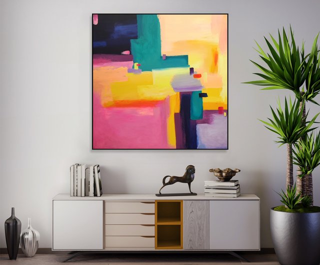 送料無料】スペイン 抽象画 カラフルな絵画 オリジナル絵画 リビング