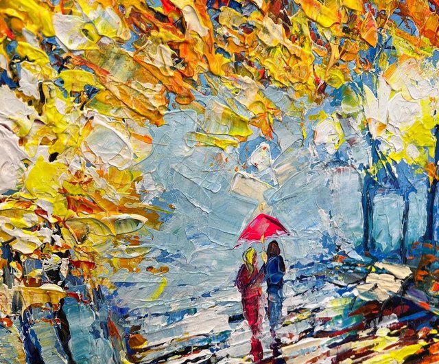 送料無料】スペイン キャンバス上の抽象的な木の絵画カラフルな秋の森