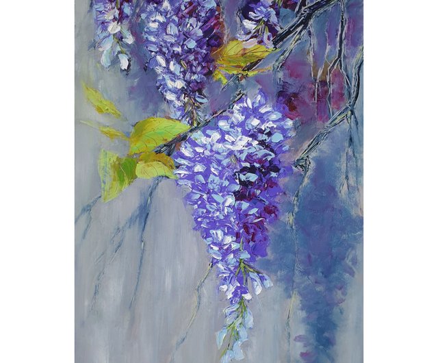 ロシア 藤の絵花のオリジナルアート花のウォールアートインパスト油絵