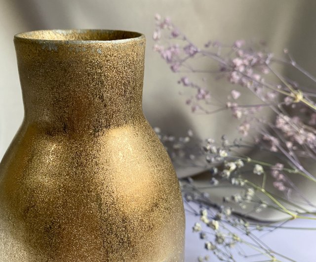 台湾 x金属釉薬x12cm手作り陶器花瓶花花瓶本物の花瓶不滅の花瓶 ツー