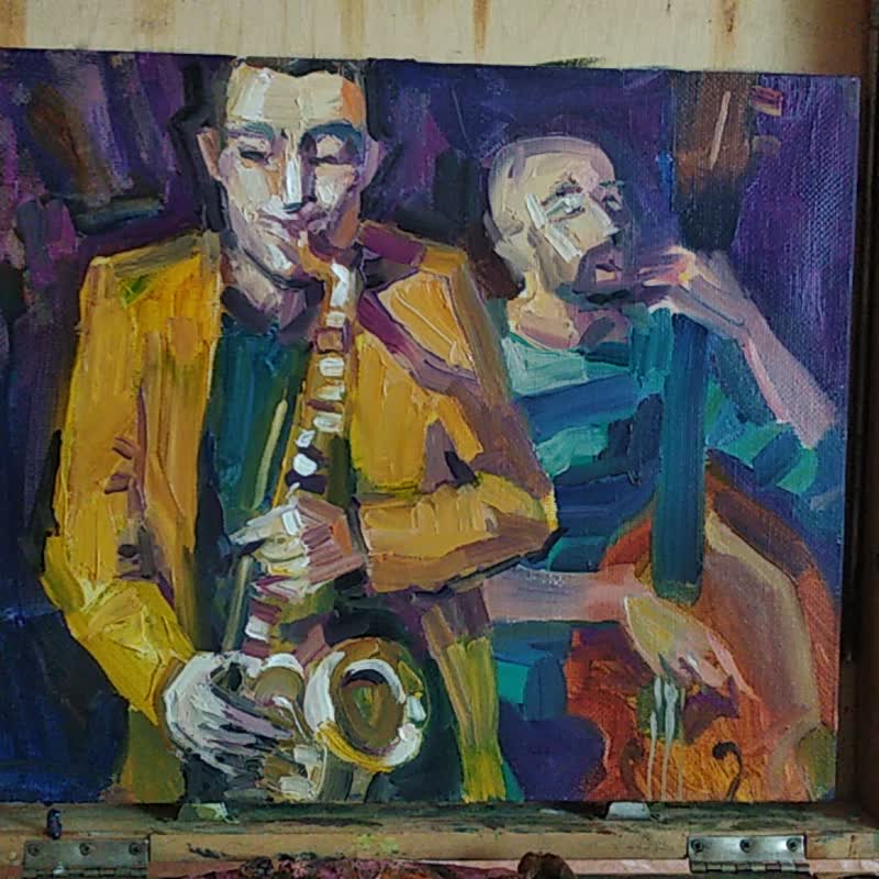 フィンランド オリジナル油絵ジャズバンド音楽絵画ジャズアート音楽壁